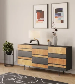 Clearance KARE Design Komoda do salonu 3-drzwiowa czarno-naturalna drewno i fornir 160x75 cm - KARE