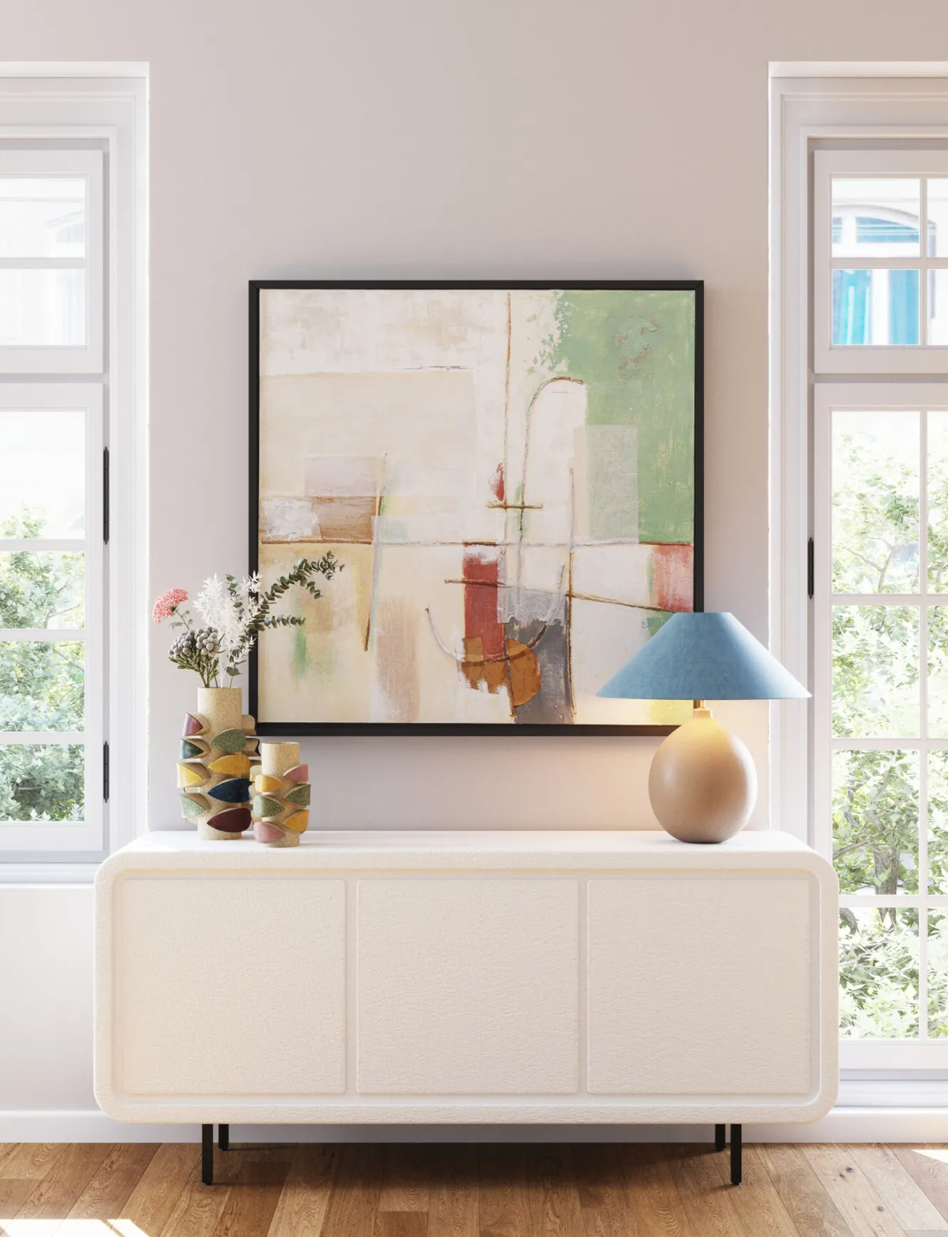 Online KARE Design Komoda 3-drzwiowa biała skandynawska drewno i MDF nogi czarne 160x75 cm - KARE