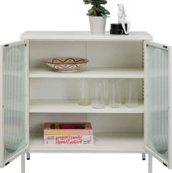 Discount KARE Design Komoda 2-drzwiowa biała stal i szkło 80x90 cm - KARE