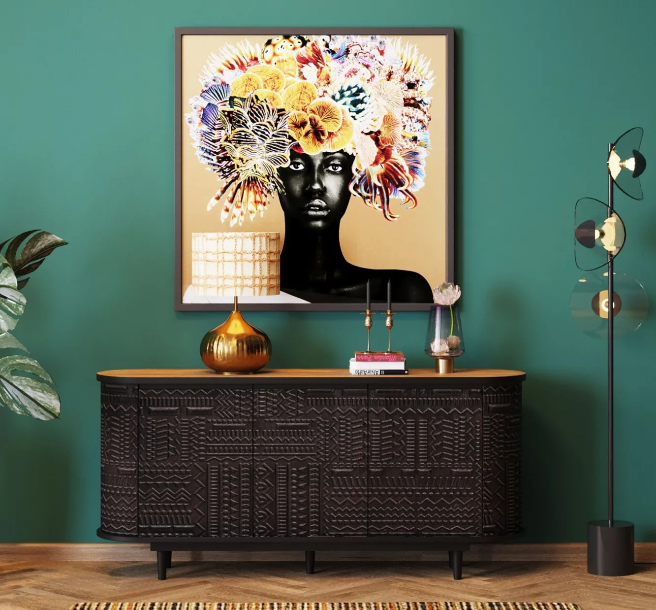 Online KARE Design Komoda 3-drzwiowa boho drewno mango czarne blat naturalny 160x75 cm - KARE