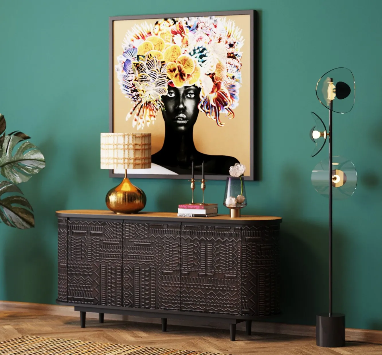 Online KARE Design Komoda 3-drzwiowa boho drewno mango czarne blat naturalny 160x75 cm - KARE