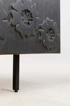 Fashion KARE Design Komoda 3-drzwiowa do salonu drewno mango front czarny motyw kwiatowy 160x75 cm - KARE