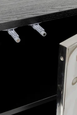 Discount KARE Design Komoda 4-drzwiowa fornirowana czarna front srebrny ze stali nierdzewnej 160x78 cm - KARE