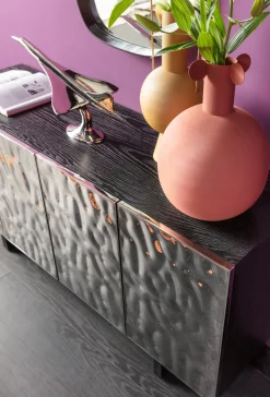 Discount KARE Design Komoda 4-drzwiowa fornirowana czarna front srebrny ze stali nierdzewnej 160x78 cm - KARE