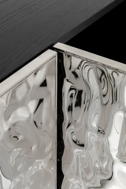 Discount KARE Design Komoda 4-drzwiowa fornirowana czarna front srebrny ze stali nierdzewnej 160x78 cm - KARE