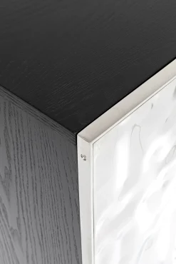 Discount KARE Design Komoda 4-drzwiowa fornirowana czarna front srebrny ze stali nierdzewnej 160x78 cm - KARE