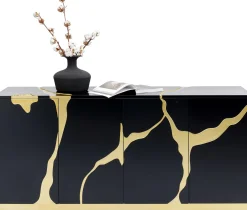 Fashion KARE Design Komoda glamour czterodrzwiowa czarno-złota 165 cm - KARE