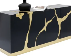 Fashion KARE Design Komoda glamour czterodrzwiowa czarno-złota 165 cm - KARE