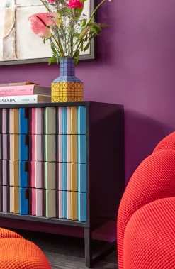 Clearance KARE Design Komoda kolorowa z szufladami i drzwiami MDF 186 cm podstawa czarna stalowa - KARE