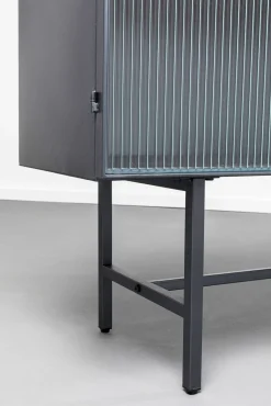 Best KARE Design Komoda loft czarna stalowa front szkło ryflowane 150x90 cm - KARE