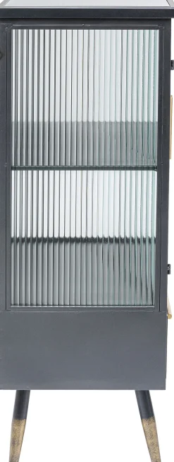 New KARE Design Komoda metalowa czarna grafitowa z przeszklonymi frontami złotymi uchwytami metalowymi nogami 65x38 cm - KARE