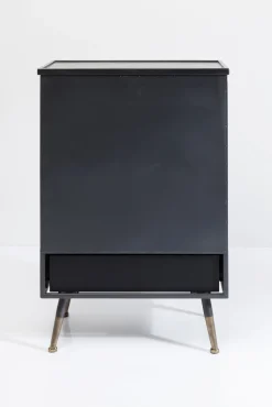 New KARE Design Komoda metalowa czarna grafitowa z przeszklonymi frontami złotymi uchwytami metalowymi nogami 65x38 cm - KARE