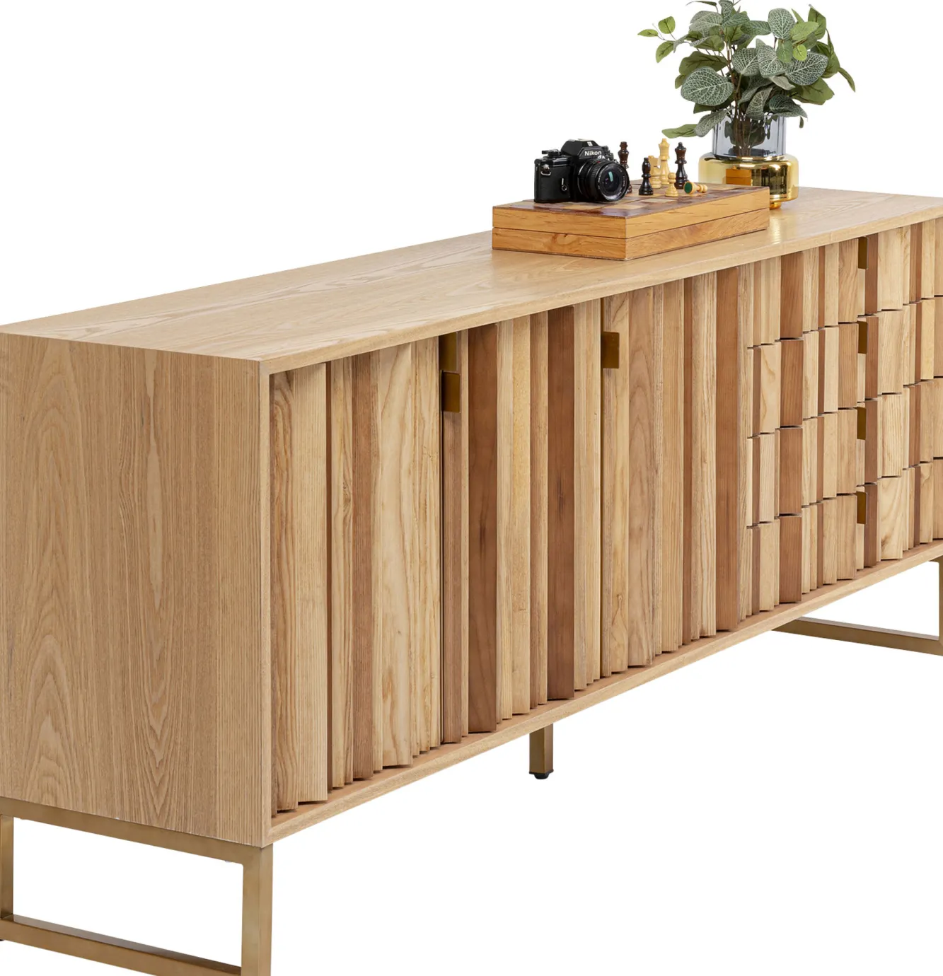Clearance KARE Design Komoda naturalna z szufladami i drzwiami 186 cm podstawa złota - KARE