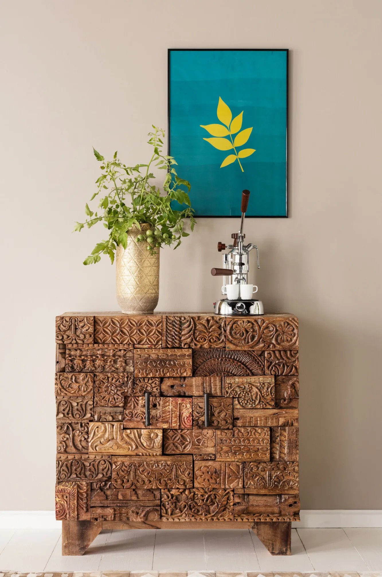 Best KARE Design Komoda Shanti Surprise Puzzle mango 90x90 cm drewniana - KARE