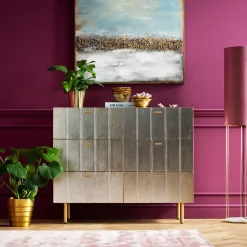 Discount KARE Design Komoda srebrno złota z szufladami i uchwytami 106x89 cm - KARE
