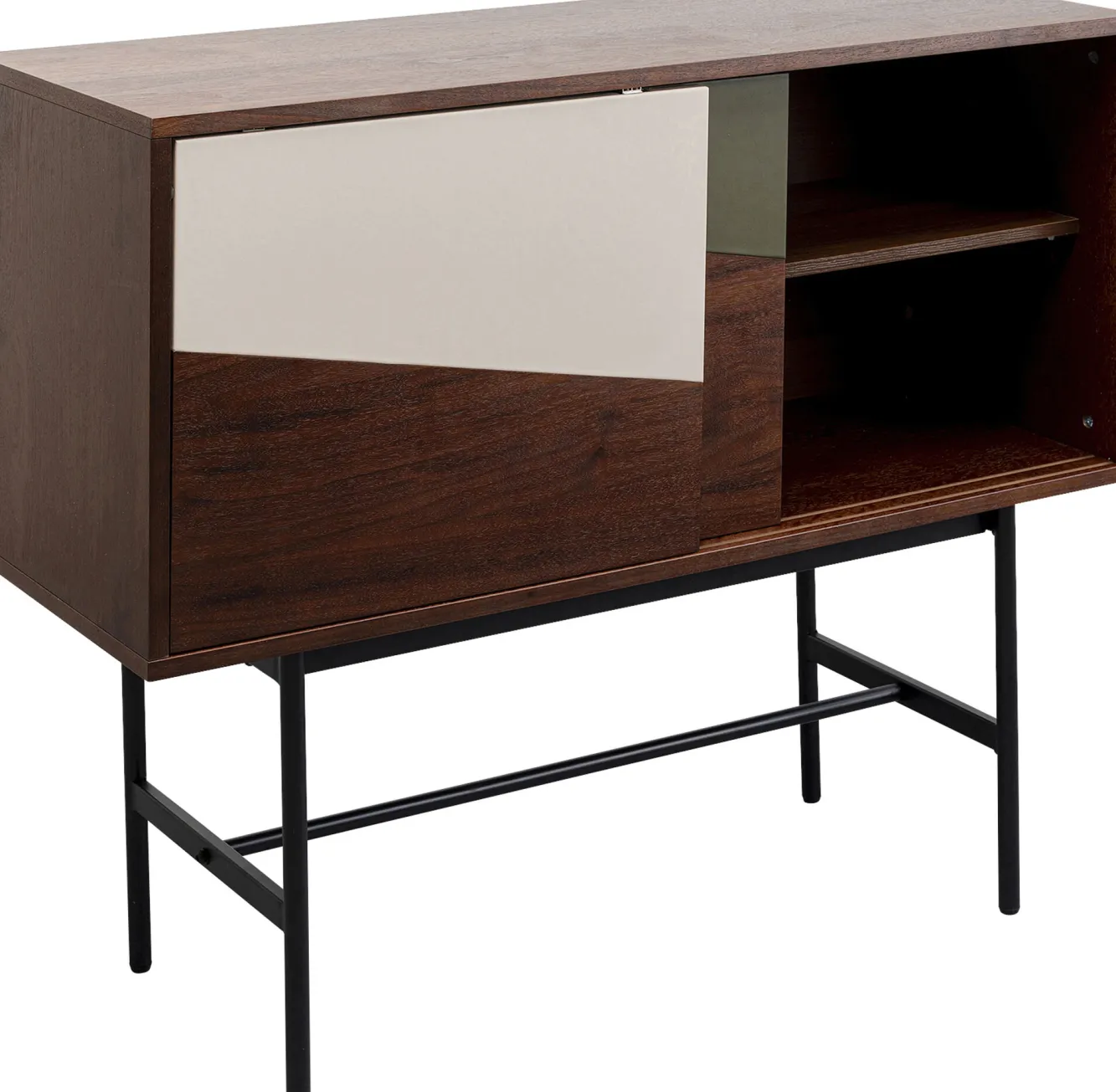 New KARE Design Komoda z drzwiami przesuwnymi brązowa fornir orzech front geometryczny 110x95 cm - KARE