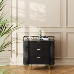 Online KARE Design Komoda z szufladami Fence 80x80 cm czarna - blat szklany - KARE