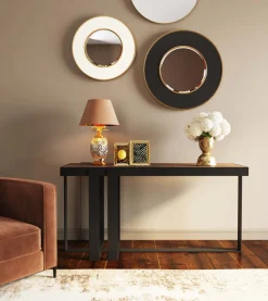 Outlet KARE Design Konsola do przedpokoju blat fornirowany orzech nogi stalowe 150x45 cm - KARE