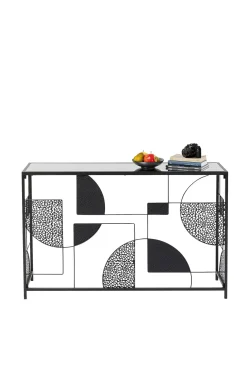 Best KARE Design Konsola do przedpokoju loft czarna stalowa blat lustrzany 120x33 cm - KARE