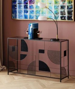 Best KARE Design Konsola do przedpokoju loft czarna stalowa blat lustrzany 120x33 cm - KARE