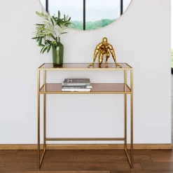 Hot KARE Design Konsola Loft 85x30 cm złota - blat szklany - KARE