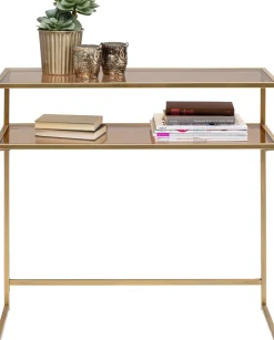 Hot KARE Design Konsola Loft 85x30 cm złota - blat szklany - KARE
