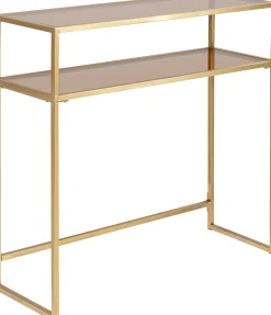 Hot KARE Design Konsola Loft 85x30 cm złota - blat szklany - KARE