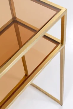Hot KARE Design Konsola Loft 85x30 cm złota - blat szklany - KARE