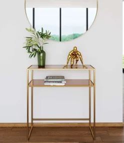 Hot KARE Design Konsola Loft 85x30 cm złota - blat szklany - KARE