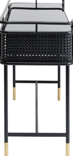 Outlet KARE Design Konsola z szufladami Fence 120x40 cm czarna - blat szklany - KARE