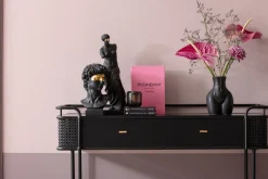 Outlet KARE Design Konsola z szufladami Fence 120x40 cm czarna - blat szklany - KARE