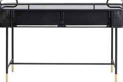 Outlet KARE Design Konsola z szufladami Fence 120x40 cm czarna - blat szklany - KARE