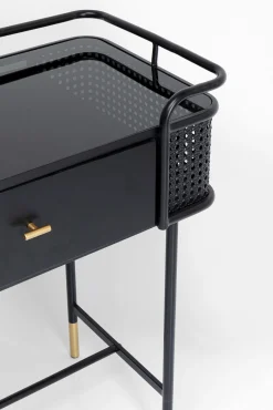 Outlet KARE Design Konsola z szufladami Fence 120x40 cm czarna - blat szklany - KARE