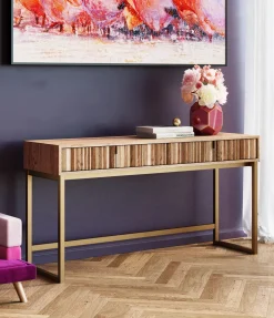 New KARE Design Konsola z szufladami MDF naturalna 136x40 cm front sklejka jesionowa - KARE