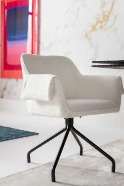 Clearance KARE Design Krzesło białe z podłokietnikami obrotowe nogi czarne stalowe 70x84 cm - KARE