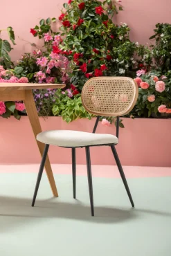 New KARE Design Krzesło do jadalni kremowe oparcie naturalne nogi stalowe 47x81 cm - KARE