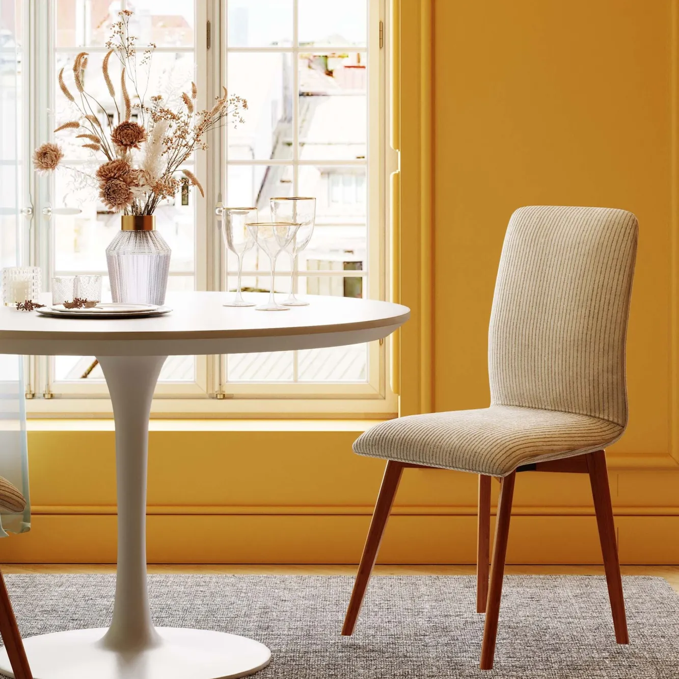 Hot KARE Design Krzesło do jadalni tapicerka kremowa nogi dębowe olejowane 44x92 cm - KARE