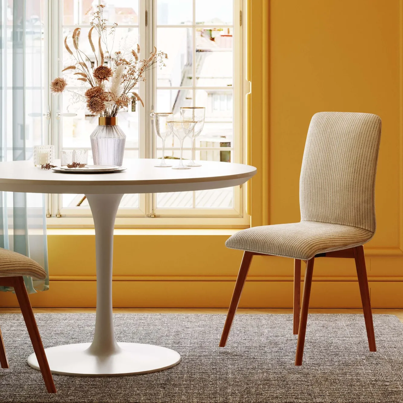 Hot KARE Design Krzesło do jadalni tapicerka kremowa nogi dębowe olejowane 44x92 cm - KARE