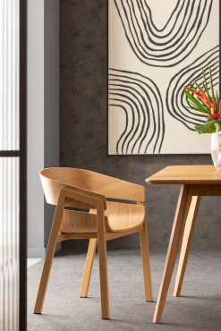 New KARE Design Krzesło do jadalni z podłokietnikami naturalne sklejka i stal 56x77 cm - KARE