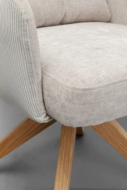 Discount KARE Design Krzesło obrotowe tapicerowane beżowoszare z podłokietnikami nogi drewniane 59x89 cm - KARE