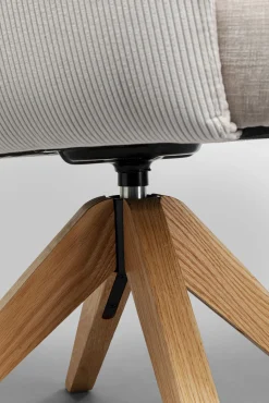 Discount KARE Design Krzesło obrotowe tapicerowane beżowoszare z podłokietnikami nogi drewniane 59x89 cm - KARE