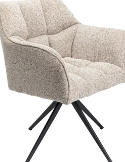 Discount KARE Design Krzesło obrotowe z podłokietnikami tapicerowane beżowe nogi czarne 66x84 cm - KARE