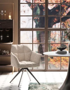 Discount KARE Design Krzesło obrotowe z podłokietnikami tapicerowane beżowe nogi czarne 66x84 cm - KARE