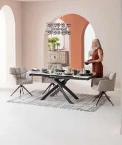 Discount KARE Design Krzesło obrotowe z podłokietnikami tapicerowane beżowe nogi czarne 66x84 cm - KARE