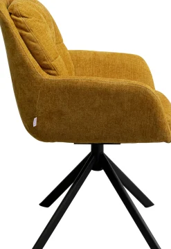 Discount KARE Design Krzesło obrotowe z podłokietnikami pikowane żółte nogi czarne stalowe 69x87 cm - KARE