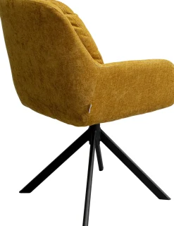 Discount KARE Design Krzesło obrotowe z podłokietnikami pikowane żółte nogi czarne stalowe 69x87 cm - KARE