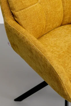 Discount KARE Design Krzesło obrotowe z podłokietnikami pikowane żółte nogi czarne stalowe 69x87 cm - KARE