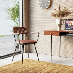 Online KARE Design Krzesło skórzane brązowe z podłokietnikami 53x79 cm nogi czarne - KARE