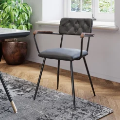 Fashion KARE Design Krzesło skórzane zielone z podłokietnikami 53x79 cm nogi czarne - KARE