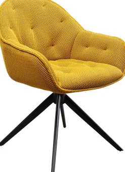 Discount KARE Design Krzesło z podłokietnikami obrotowe pikowane żółte nogi czarne 64x81 cm - KARE